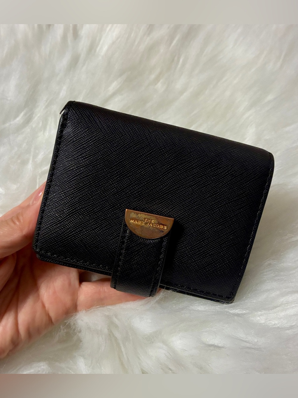 Marc by Marc Jacobs Black Leather Card & Key Wallet with Gold Accent